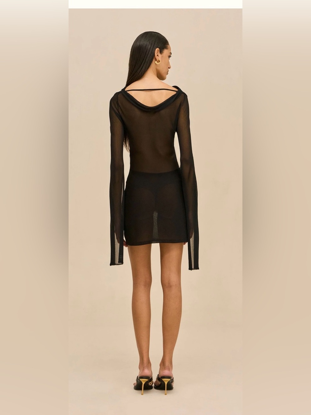 NWT Cult Gaia Hayden Dress XS Black Sheer Mini Cowl Neck w/ Box - Picture 5 of 7